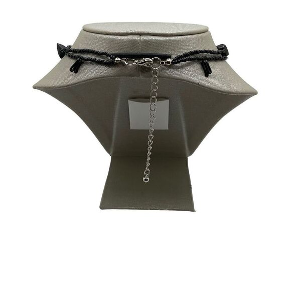 Sodalite Necklace Blue White Natural Stone Donut Pendant Black Beaded Chain - Picture 4 of 10